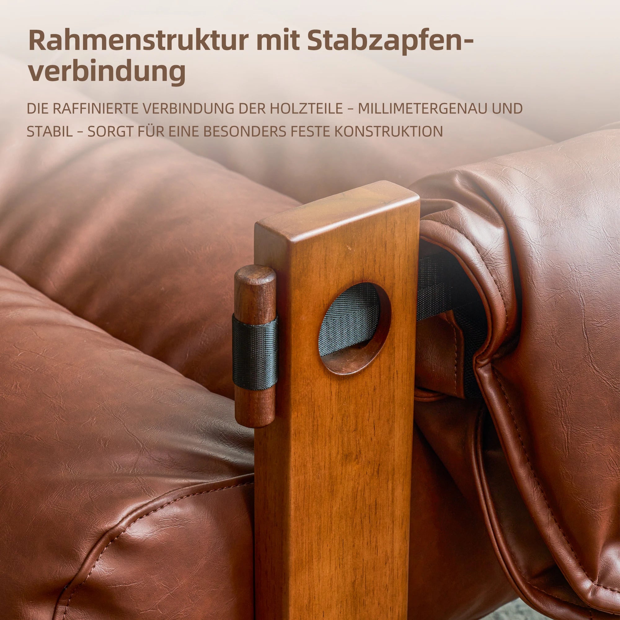 Vintage Leder Sessel in Braun mit Massivholzfüßen – Eleganter Relaxsessel mit Armlehnen für Wohnzimmer & Schlafzimmer