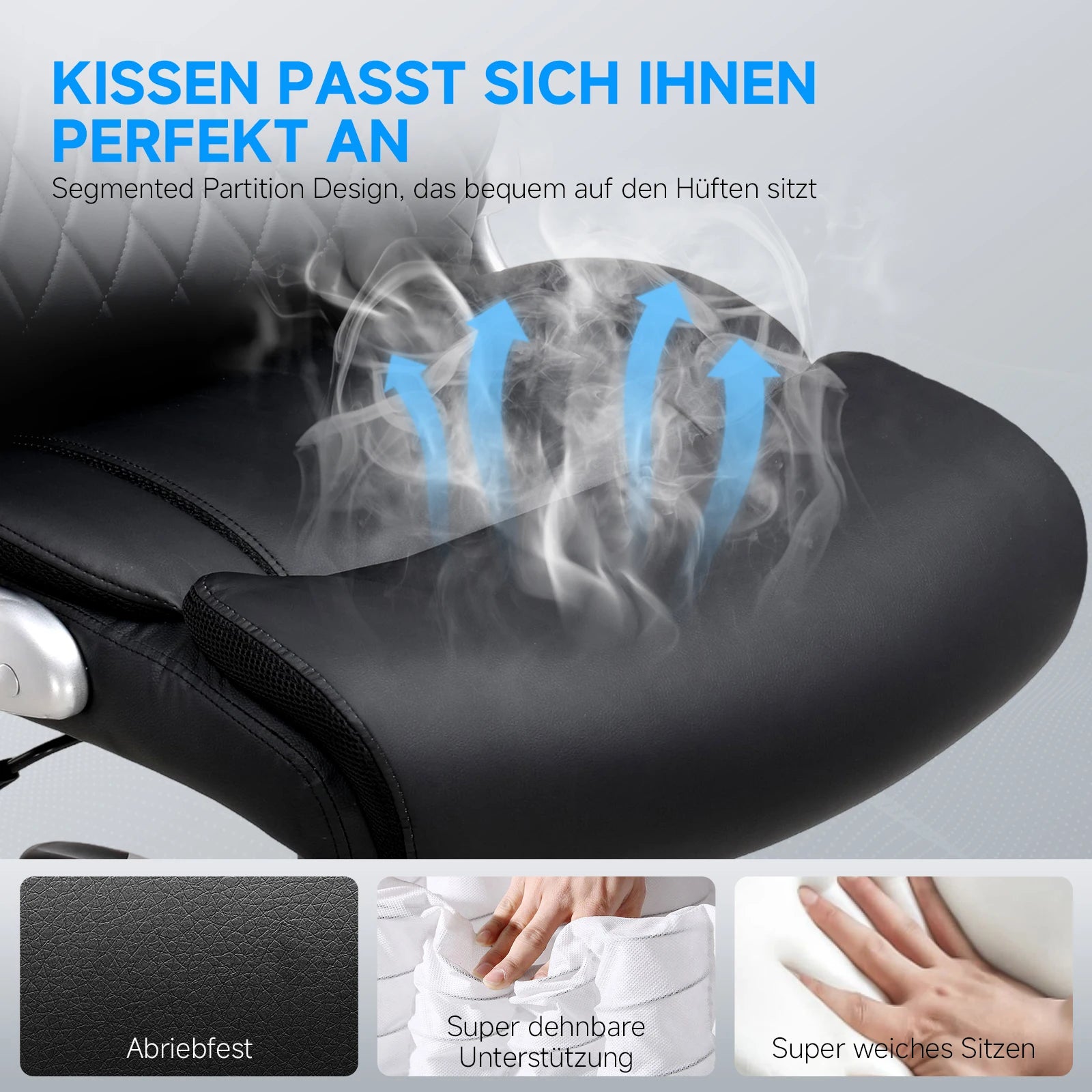 COMHOMA Ergonomischer Bürostuhl aus kratzfestem Leder – Höhenverstellbarer Drehstuhl mit hoher Rückenlehne, Wippfunktion & klappbaren Armlehnen