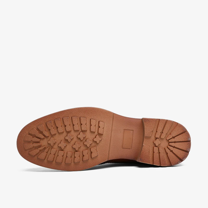 Desai Herren Brogue Lederstiefel – Fleecegefütterte Ankle Boots aus echtem Leder, modische Schnür- und Reißverschluss-Stiefel