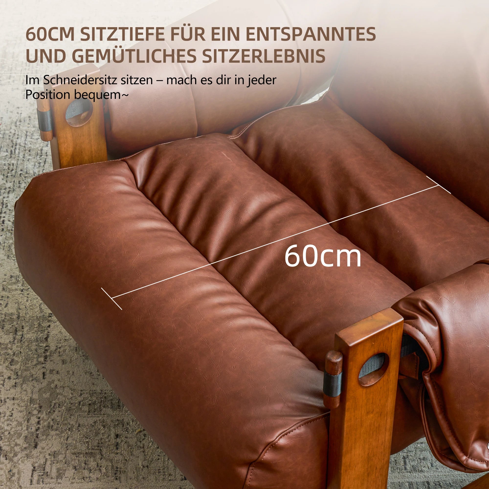 Vintage Leder Sessel in Braun mit Massivholzfüßen – Eleganter Relaxsessel mit Armlehnen für Wohnzimmer & Schlafzimmer