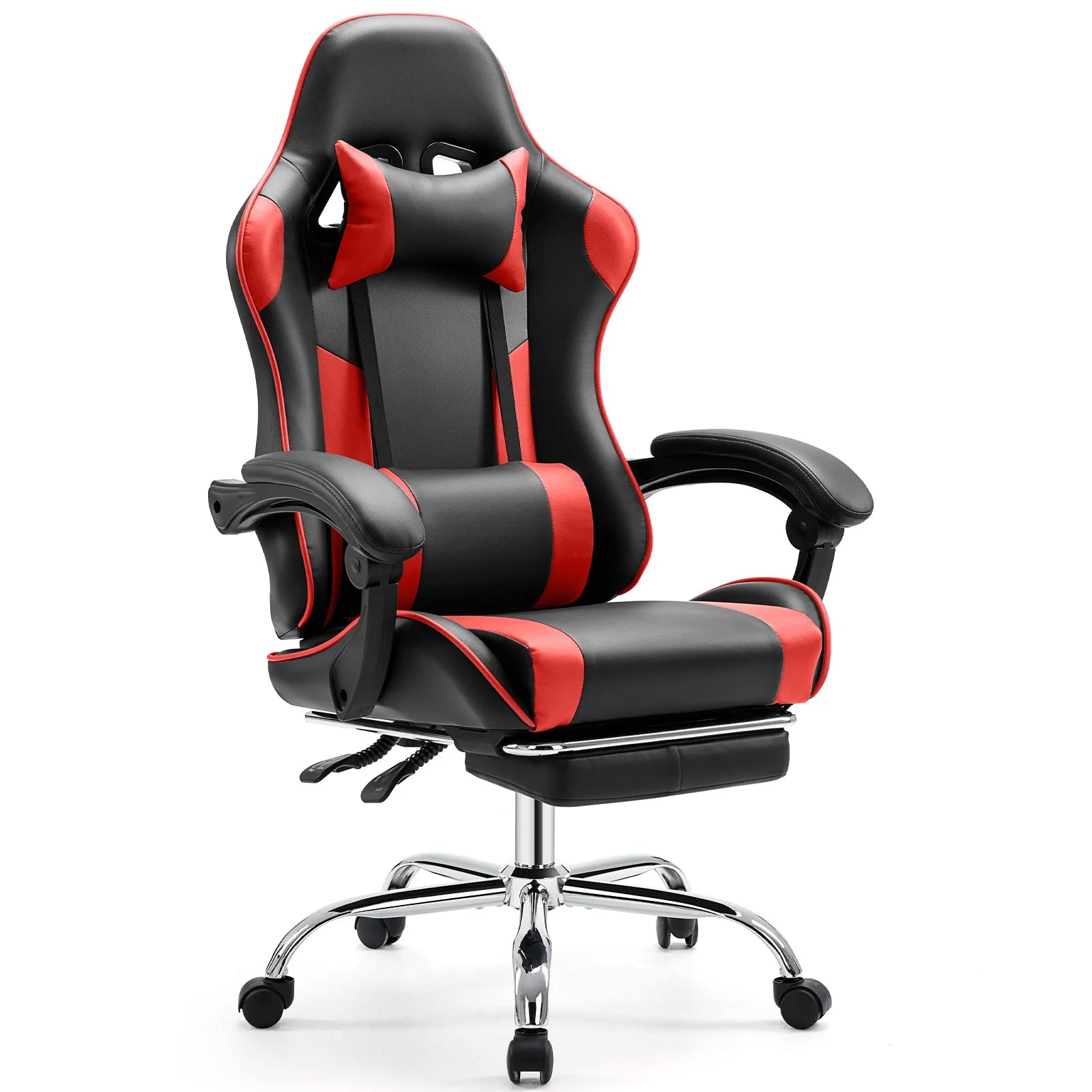 JHK Ergonomischer Gaming Stuhl aus PU-Leder – Höhenverstellbarer Drehstuhl mit Kopfstütze, Lendenstütze & Rollen für Büro & Wohnzimmer