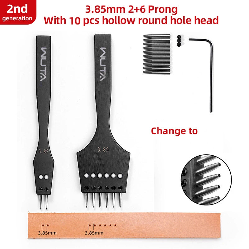 WUTA 2. Generation Leder Pricking Iron mit Wechselkopf – Scharfer Rundloch Leder Chisel aus 4Cr13 Stahl für Präzise Handnähte (3,0–6,0 mm)