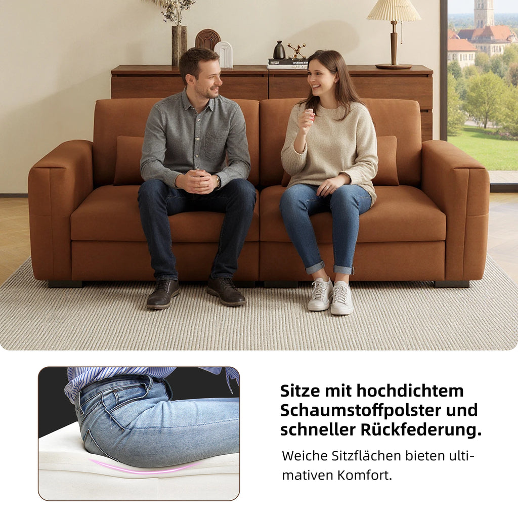 Zweisitzer Sofa in Orange-Braun – Moderner 2-Sitzer in Lederoptik mit breiten Armlehnen & weichen Polstern für stilvolles Wohnen