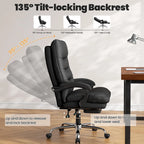 Executive Bürostuhl Big &amp; Tall aus PU-Leder mit Fußstütze – Ergonomischer Chefsessel, höhenverstellbar &amp; neigbar für Büro &amp; Homeoffice 