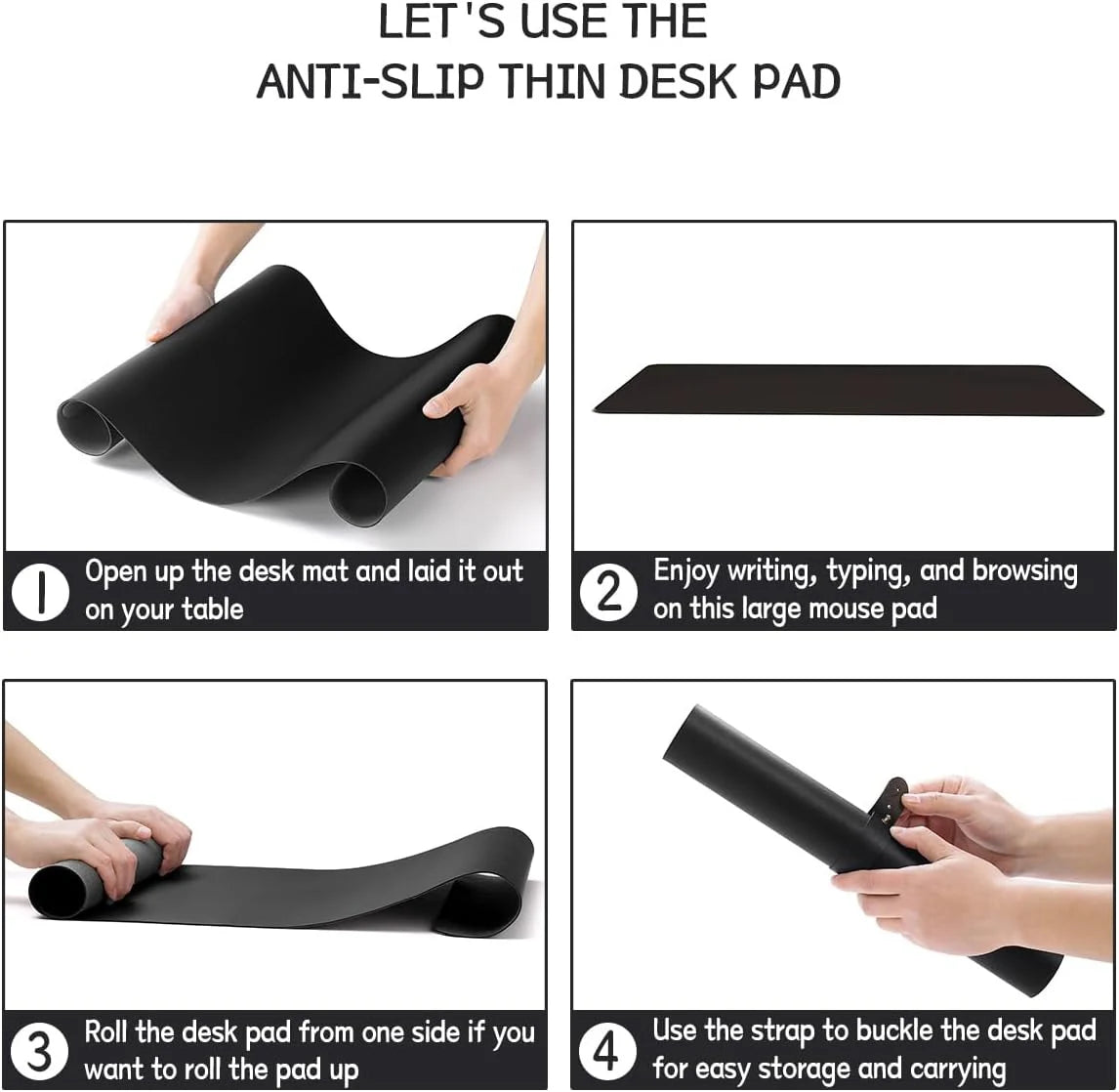 Mairuige XXL Schreibtischunterlage aus PU-Leder – Wasserdichte, Rutschfeste Desk Pad & Großes Mauspad für Büro und Zuhause (Schwarz / Pink)