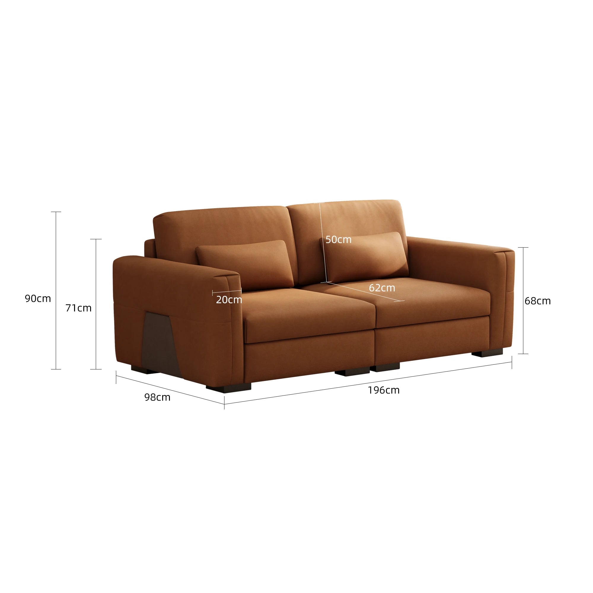 Zweisitzer Sofa in Orange-Braun – Moderner 2-Sitzer in Lederoptik mit breiten Armlehnen & weichen Polstern für stilvolles Wohnen