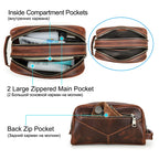 CONTACTO Herren Echtleder Kulturbeutel – Vintage Crazy Horse Leder Kosmetiktasche aus Rindsleder, kompakter Reise- &amp; Toilettenbeutel