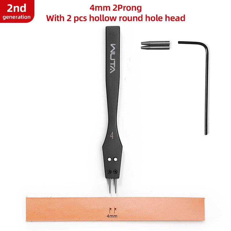 WUTA 2. Generation Leder Pricking Iron mit Wechselkopf – Scharfer Rundloch Leder Chisel aus 4Cr13 Stahl für Präzise Handnähte (3,0–6,0 mm)