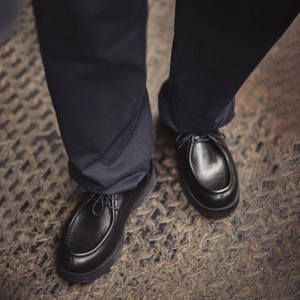 MADEN Herren Derby Schuhe Schwarz – Vintage Leder Schnürschuhe im British Style, Runde Zehenform für Business &amp; Büro 
