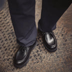MADEN Herren Derby Schuhe Schwarz – Vintage Leder Schnürschuhe im British Style, Runde Zehenform für Business &amp; Büro 