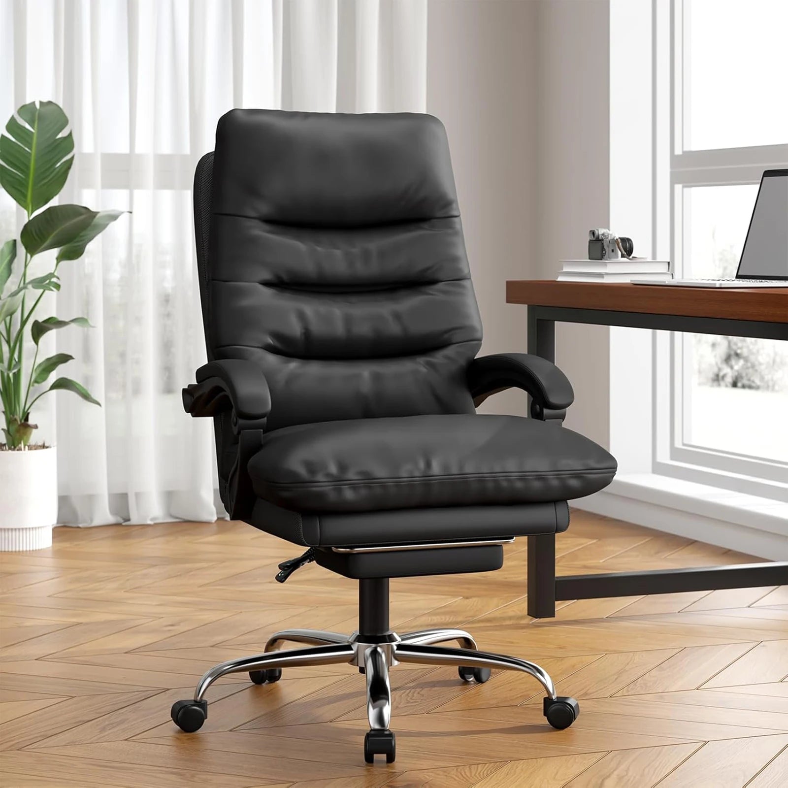 Executive Bürostuhl Big & Tall aus PU-Leder mit Fußstütze – Ergonomischer Chefsessel, höhenverstellbar & neigbar für Büro & Homeoffice