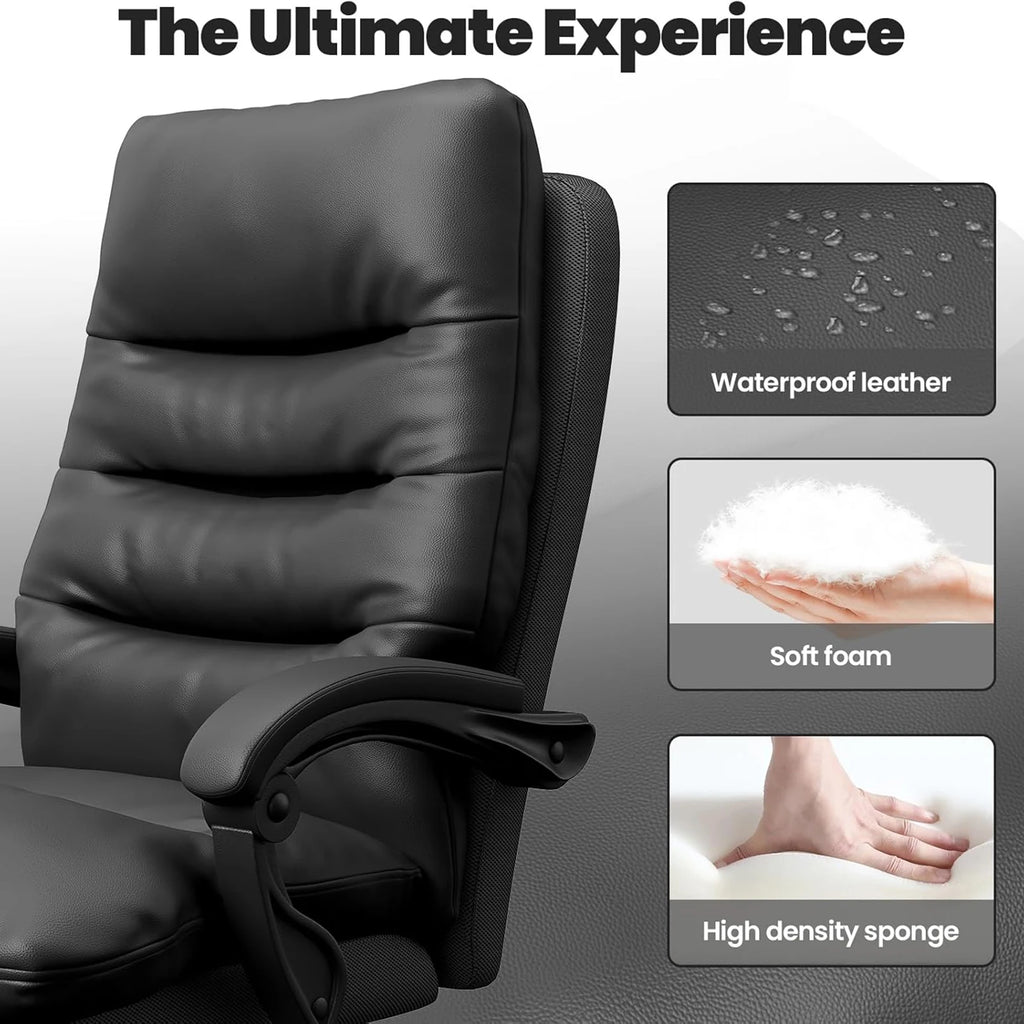 Executive Bürostuhl Big &amp; Tall aus PU-Leder mit Fußstütze – Ergonomischer Chefsessel, höhenverstellbar &amp; neigbar für Büro &amp; Homeoffice 