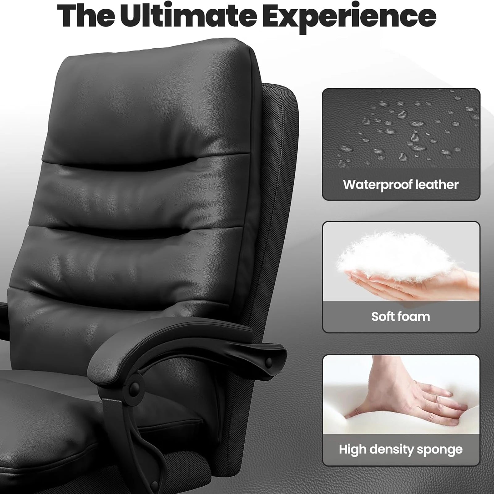Executive Bürostuhl Big & Tall aus PU-Leder mit Fußstütze – Ergonomischer Chefsessel, höhenverstellbar & neigbar für Büro & Homeoffice