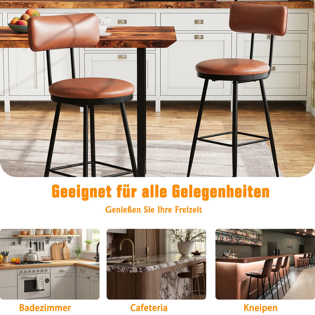 Rosahqnda Barhocker Set (2er/4er) – Gepolsterte Barstühle aus Kunstleder mit Rückenlehne & Fußstütze für Küche, Theke & Bar
