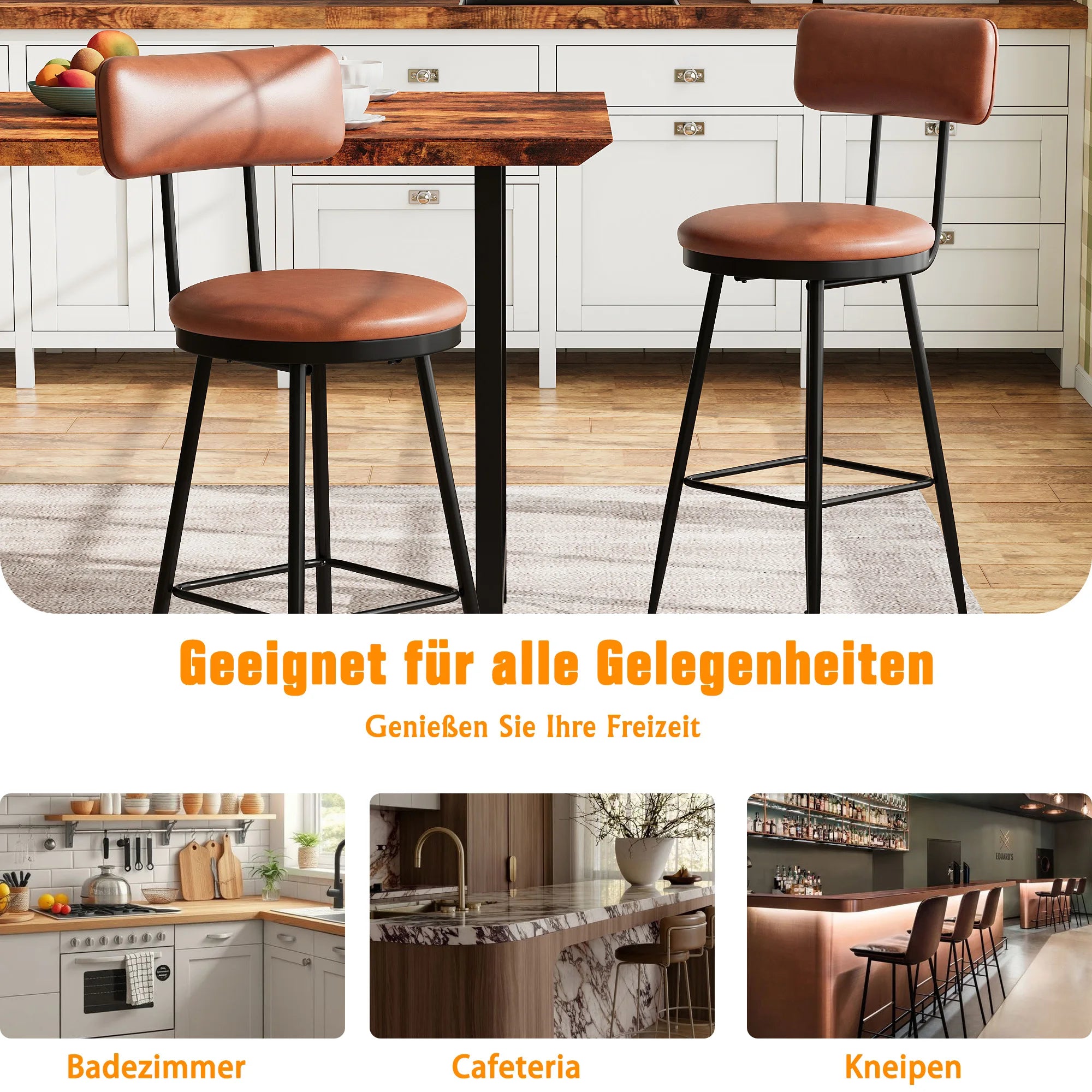 Rosahqnda Barhocker Set (2er/4er) – Gepolsterte Barstühle aus Kunstleder mit Rückenlehne & Fußstütze für Küche, Theke & Bar