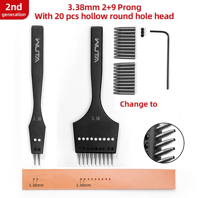 WUTA 2. Generation Leder Pricking Iron mit Wechselkopf – Scharfer Rundloch Leder Chisel aus 4Cr13 Stahl für Präzise Handnähte (3,0–6,0 mm)