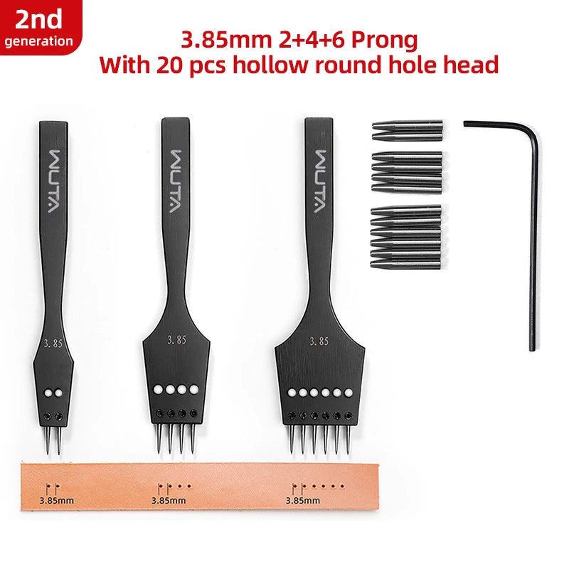 WUTA 2. Generation Leder Pricking Iron mit Wechselkopf – Scharfer Rundloch Leder Chisel aus 4Cr13 Stahl für Präzise Handnähte (3,0–6,0 mm)
