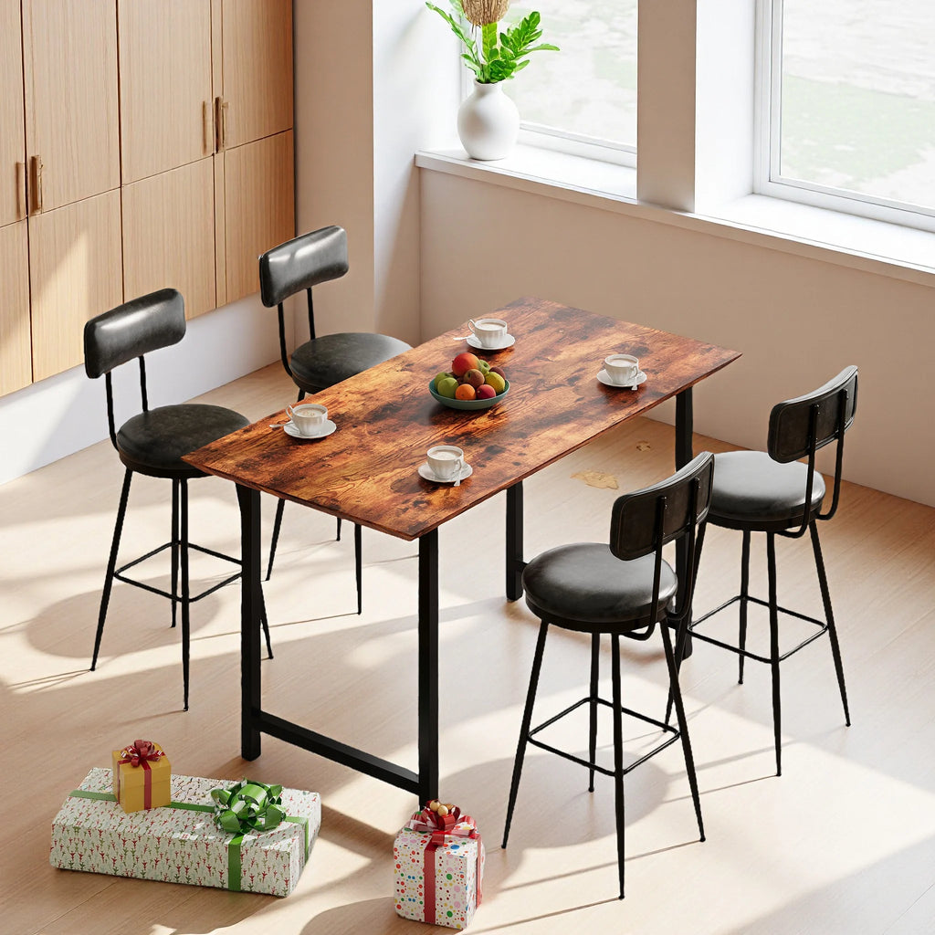 Set de 4 Barhockern mit Rückenlehne – Moderne Küchen- &amp; Tresenhocker mit Fußstütze, PU-Lederpolster, Negro