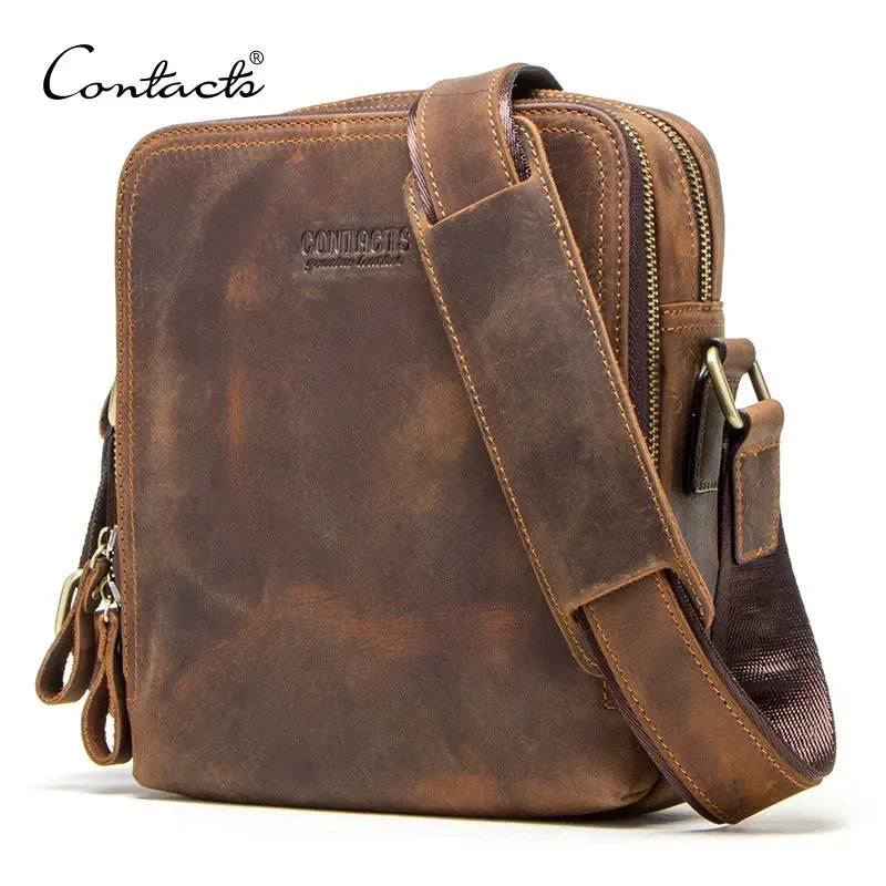 CONTACT’S Herren Leder Messenger Bag – Vintage Crossbody Tasche für iPad Mini & Schultertasche aus echtem Leder