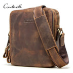 CONTACT’S Herren Leder Messenger Bag – Vintage Crossbody Tasche für iPad Mini & Schultertasche aus echtem Leder