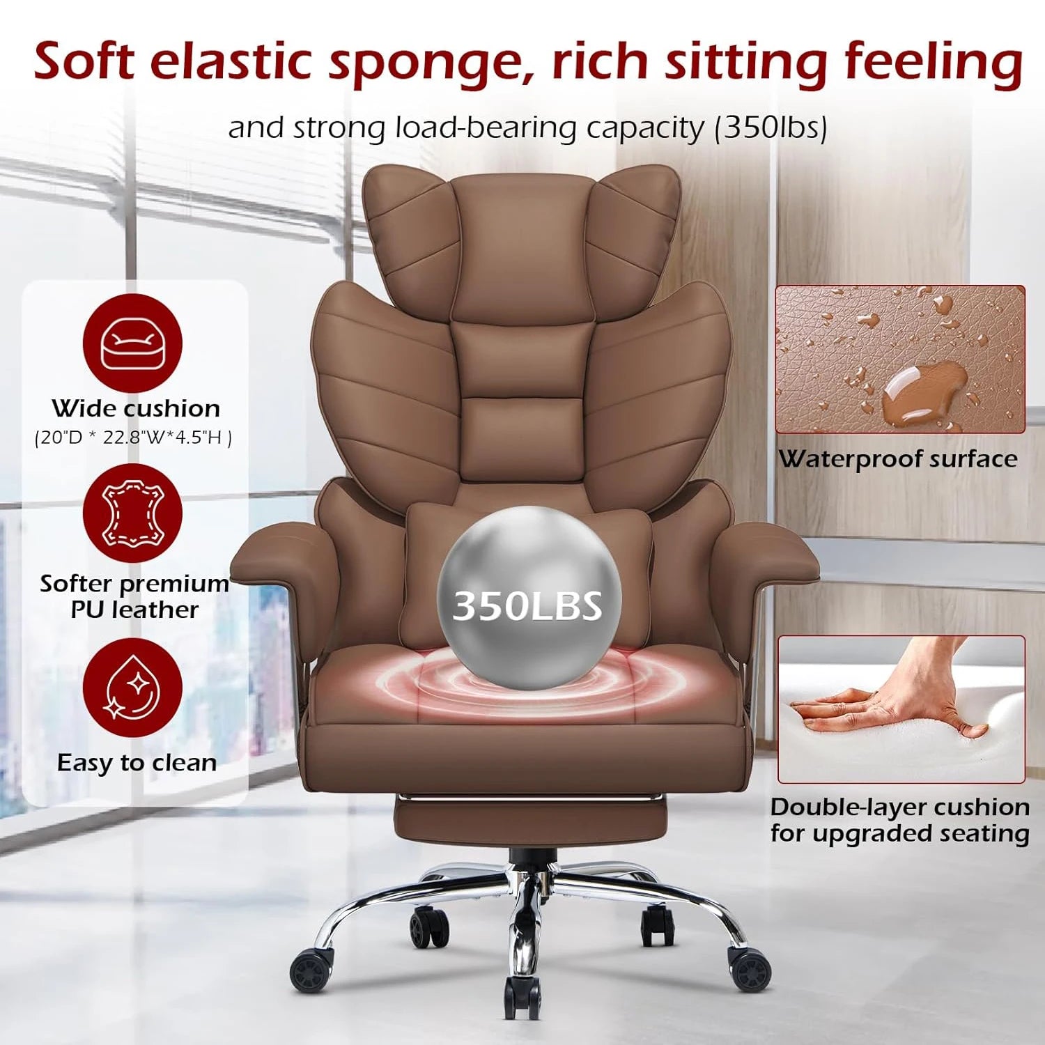 Ergonomischer Executive Bürostuhl aus PU-Leder – Höhenverstellbarer High-Back Drehstuhl mit Armlehnen, Rollen & Liegefunktion für Home Office & Büro