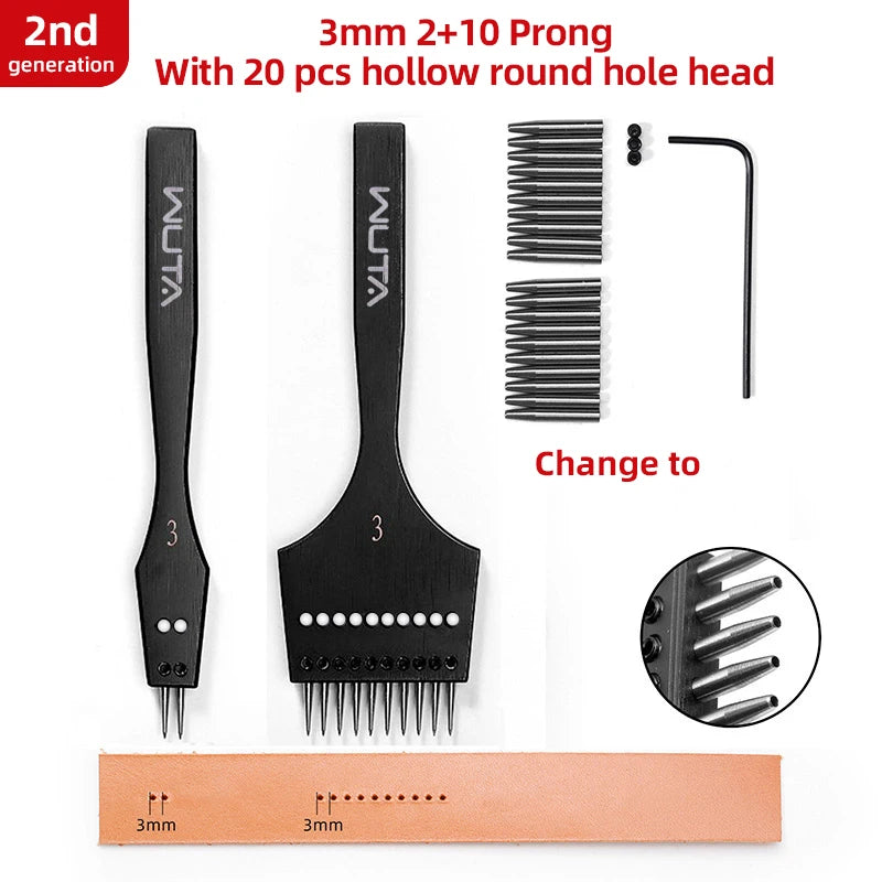 WUTA 2. Generation Leder Pricking Iron mit Wechselkopf – Scharfer Rundloch Leder Chisel aus 4Cr13 Stahl für Präzise Handnähte (3,0–6,0 mm)