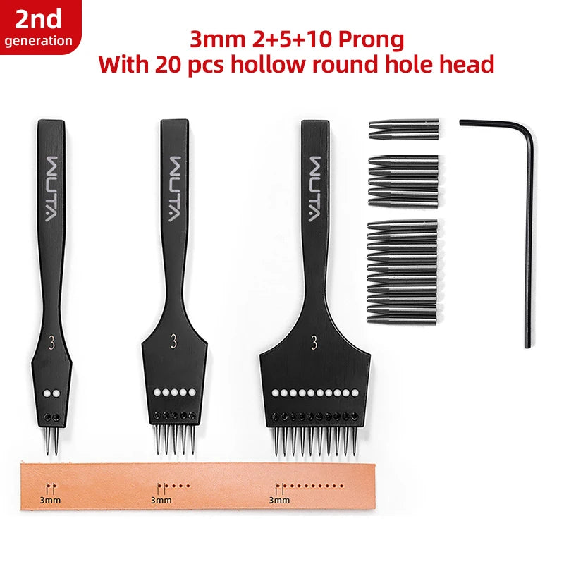 WUTA 2. Generation Leder Pricking Iron mit Wechselkopf – Scharfer Rundloch Leder Chisel aus 4Cr13 Stahl für Präzise Handnähte (3,0–6,0 mm)
