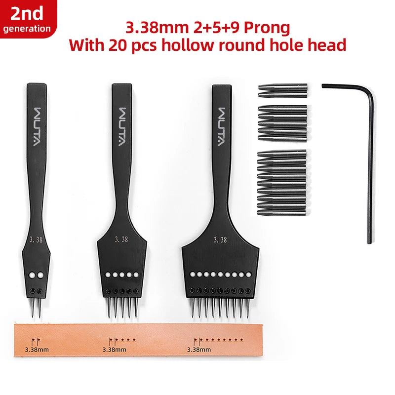 WUTA 2. Generation Leder Pricking Iron mit Wechselkopf – Scharfer Rundloch Leder Chisel aus 4Cr13 Stahl für Präzise Handnähte (3,0–6,0 mm)