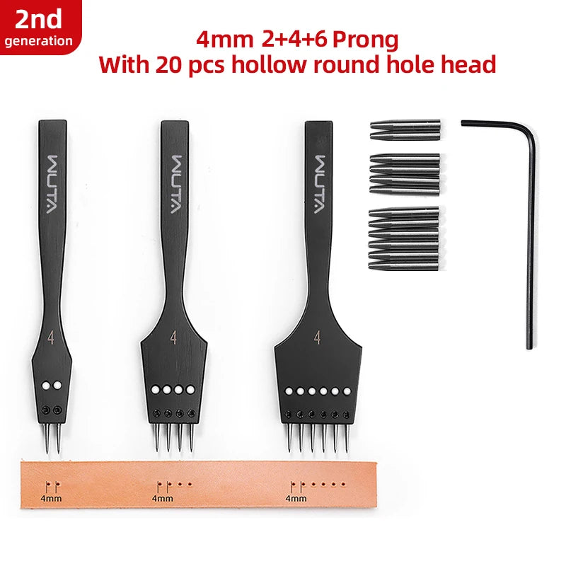 WUTA 2. Generation Leder Pricking Iron mit Wechselkopf – Scharfer Rundloch Leder Chisel aus 4Cr13 Stahl für Präzise Handnähte (3,0–6,0 mm)