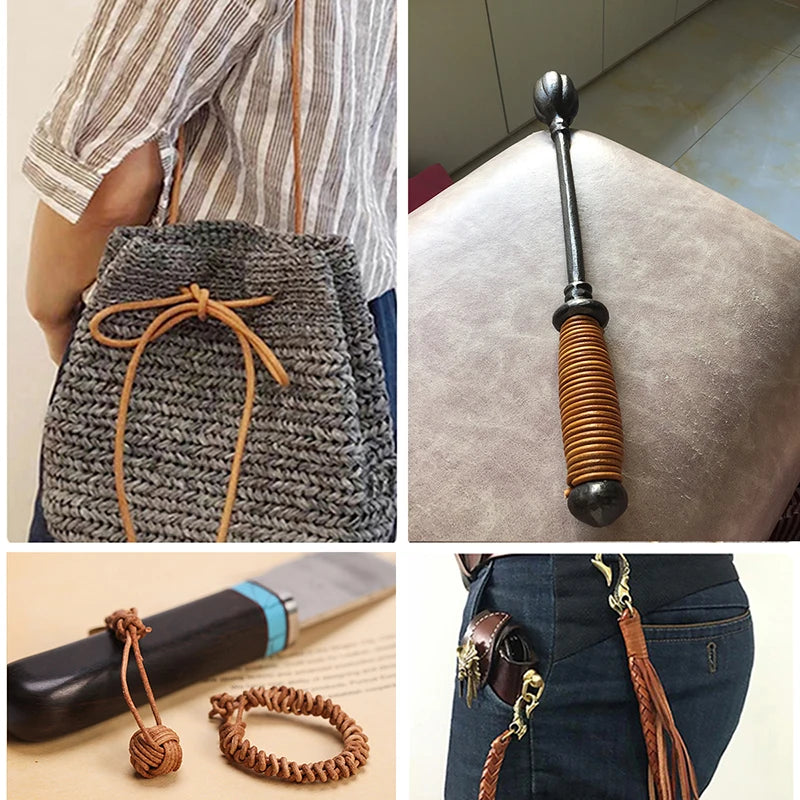 WUTA Rundes Lederband aus 100 % Echtleder – 2 ou 5 m cuir cuir 1,5–6 mm pour sacs, sacs et projets de bricolage 