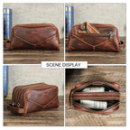 CONTACTO Herren Echtleder Kulturbeutel – Vintage Crazy Horse Leder Kosmetiktasche aus Rindsleder, kompakter Reise- &amp; Toilettenbeutel