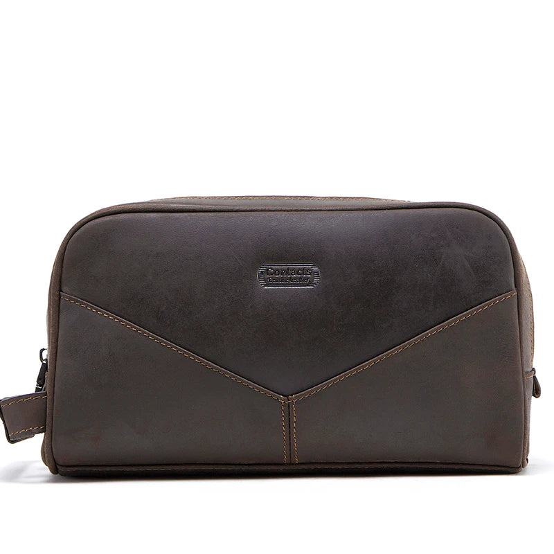 CONTACTO Herren Echtleder Kulturbeutel – Vintage Crazy Horse Leder Kosmetiktasche aus Rindsleder, kompakter Reise- &amp; Toilettenbeutel