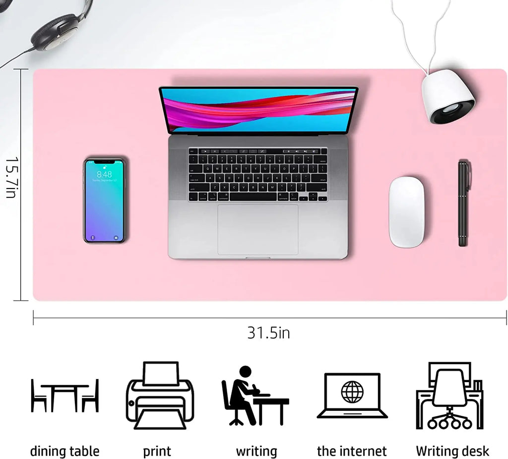 Mairuige XXL Schreibtischunterlage aus PU-Leder – Wasserdichte, Rutschfeste Desk Pad & Großes Mauspad für Büro und Zuhause (Schwarz / Pink)