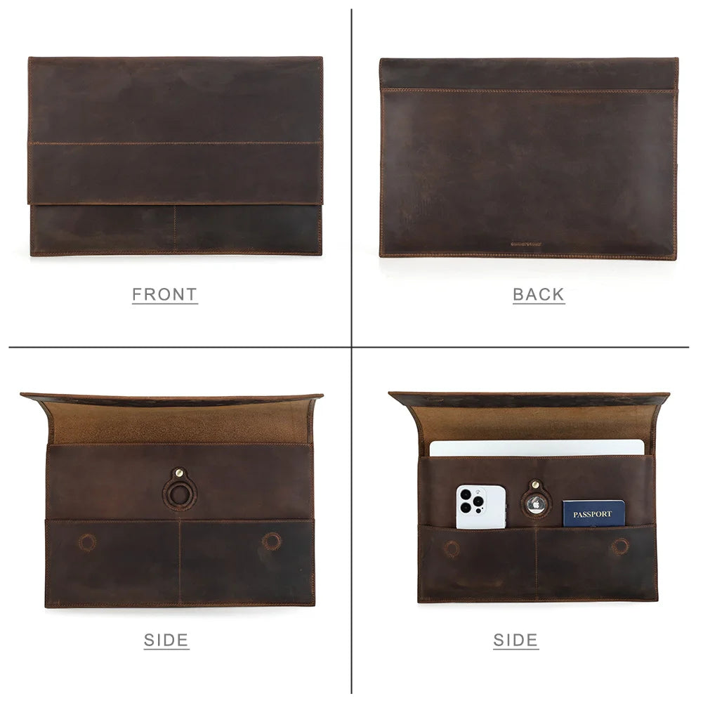 CONTACT’S FAMILY Echtes Leder Laptop Sleeve – MacBook Air/Pro 13–16 Zoll mit Airtag-Fach, Unisex Vintage Handbag