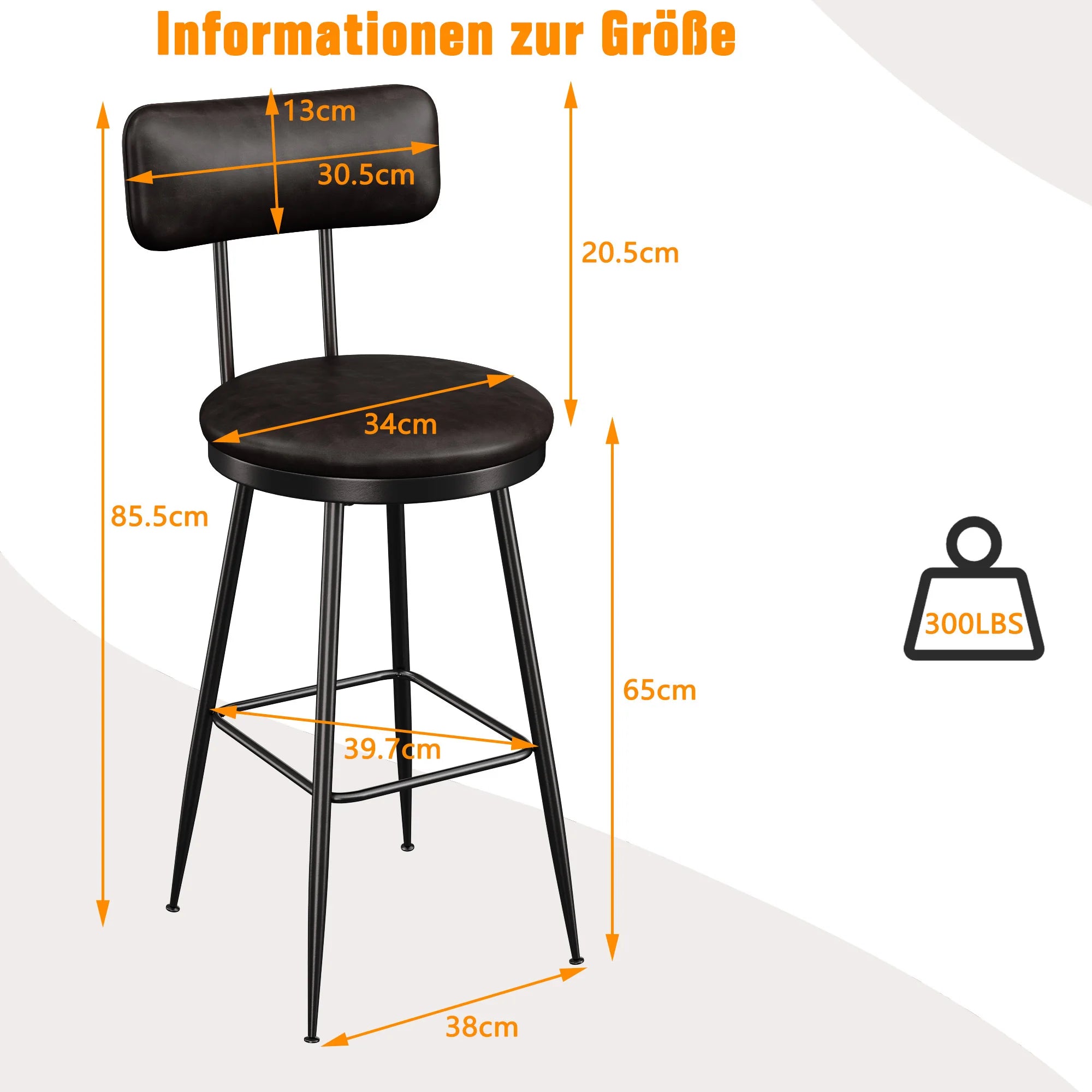 Rosahqnda Barhocker Set (2er/4er) – Moderne Barstühle mit Rückenlehne, 65 cm Sitzhöhe, Kunstleder & 4-Bein-Gestell für Küche & Bar