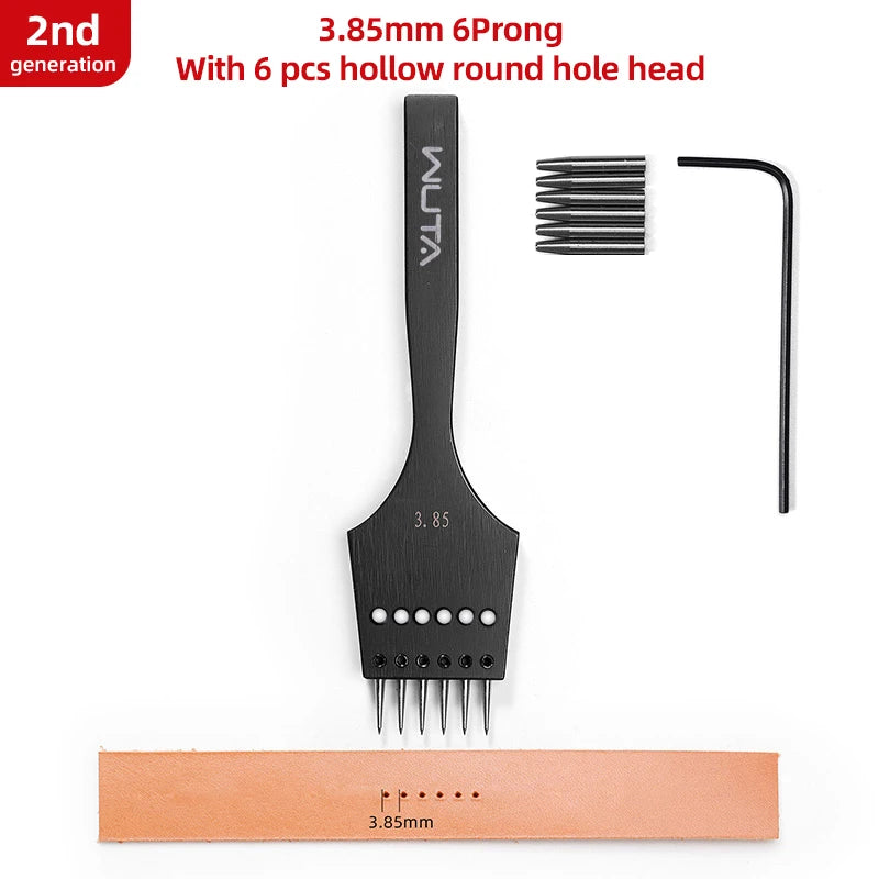 WUTA 2. Generation Leder Pricking Iron mit Wechselkopf – Scharfer Rundloch Leder Chisel aus 4Cr13 Stahl für Präzise Handnähte (3,0–6,0 mm)