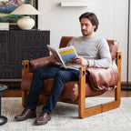 Vintage Leder Sessel in Braun mit Massivholzfüßen – Eleganter Relaxsessel mit Armlehnen für Wohnzimmer & Schlafzimmer