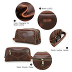 CONTACTO Herren Echtleder Kulturbeutel – Vintage Crazy Horse Leder Kosmetiktasche aus Rindsleder, kompakter Reise- &amp; Toilettenbeutel