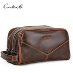 CONTACTO Herren Echtleder Kulturbeutel – Vintage Crazy Horse Leder Kosmetiktasche aus Rindsleder, kompakter Reise- &amp; Toilettenbeutel