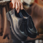 MADEN Herren Derby Schuhe Schwarz – Vintage Leder Schnürschuhe im British Style, Runde Zehenform für Business &amp; Büro 