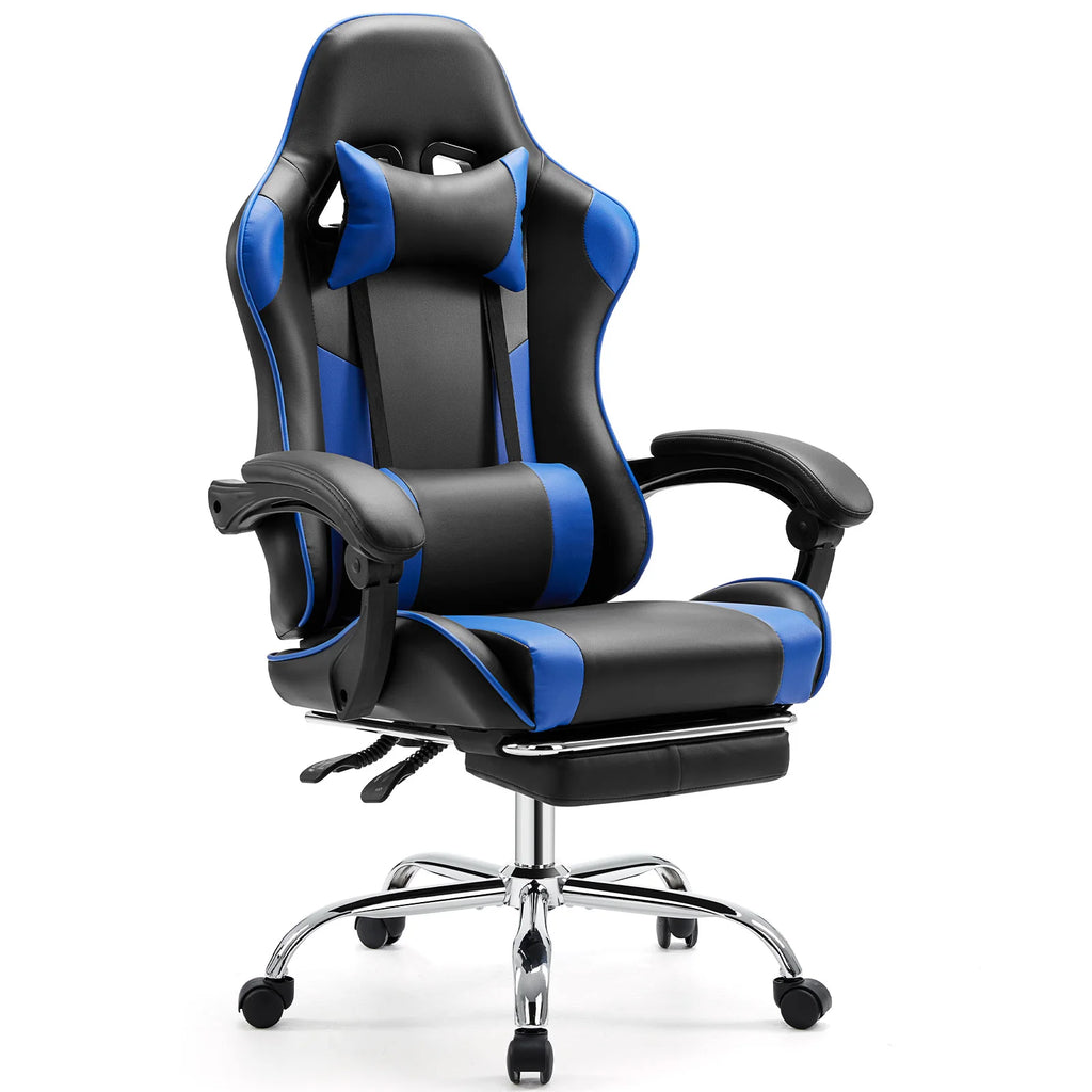 JHK Ergonomischer Gaming Stuhl aus PU-Leder – Höhenverstellbarer Drehstuhl mit Kopfstütze, Lendenstütze &amp; Rollen für Büro &amp; Wohnzimmer