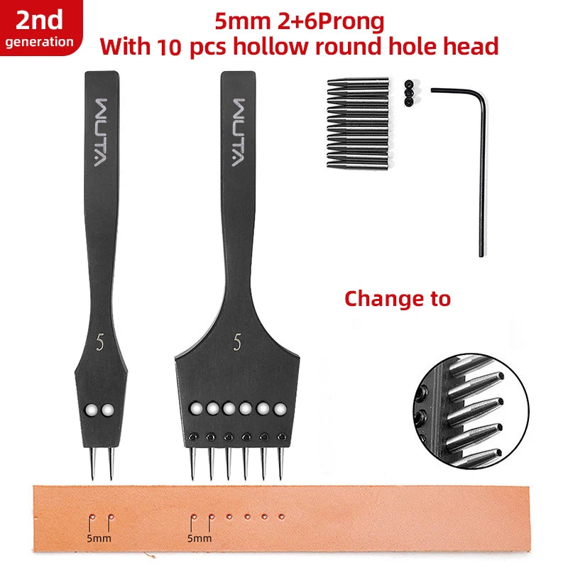 WUTA 2. Generation Leder Pricking Iron mit Wechselkopf – Scharfer Rundloch Leder Chisel aus 4Cr13 Stahl für Präzise Handnähte (3,0–6,0 mm)