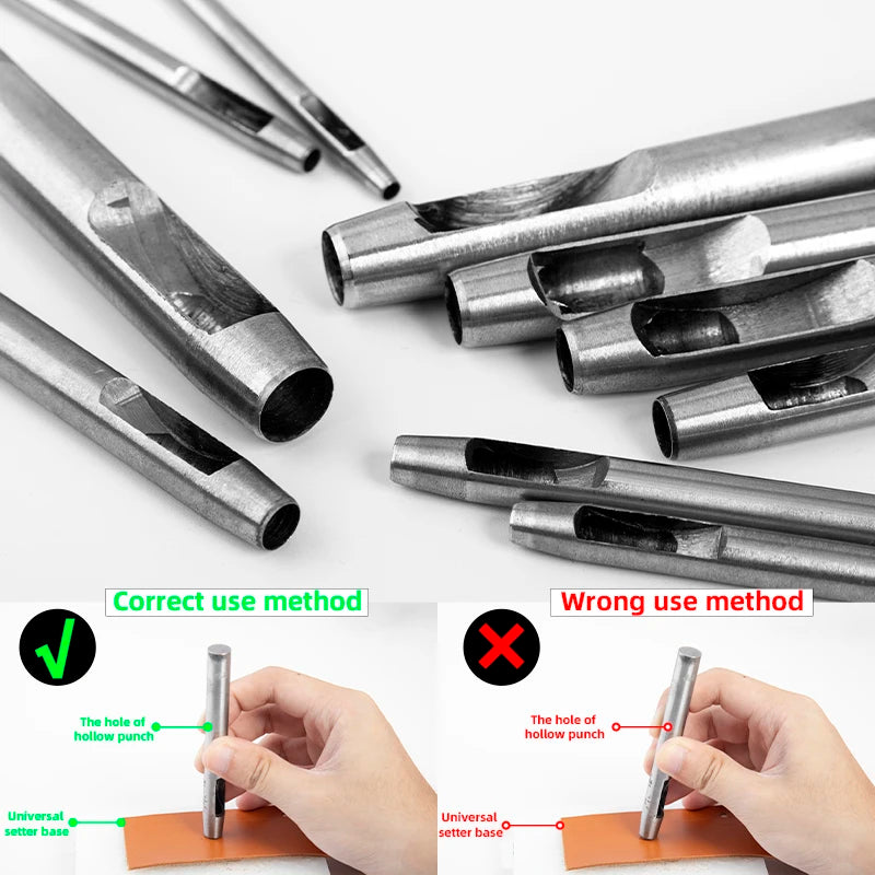 WUTA Runde Lederloch Stanzen Sets – 5–15 tlg. Hohlstanzer aus Carbonstahl für Uhrenarmbänder, Gürtel & DIY-Arbeiten