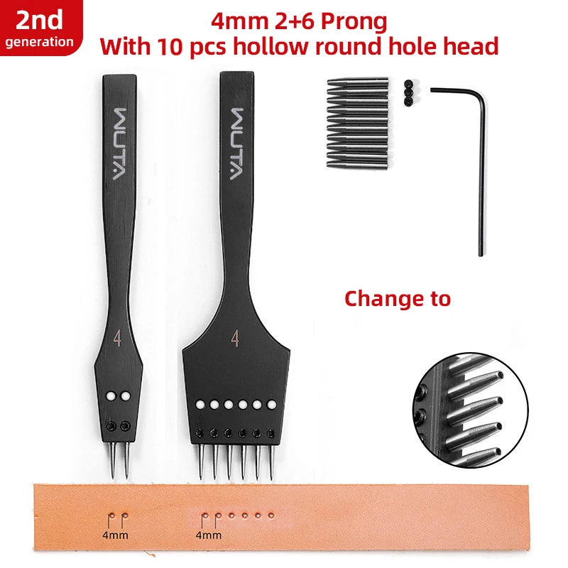 WUTA 2. Generation Leder Pricking Iron mit Wechselkopf – Scharfer Rundloch Leder Chisel aus 4Cr13 Stahl für Präzise Handnähte (3,0–6,0 mm)