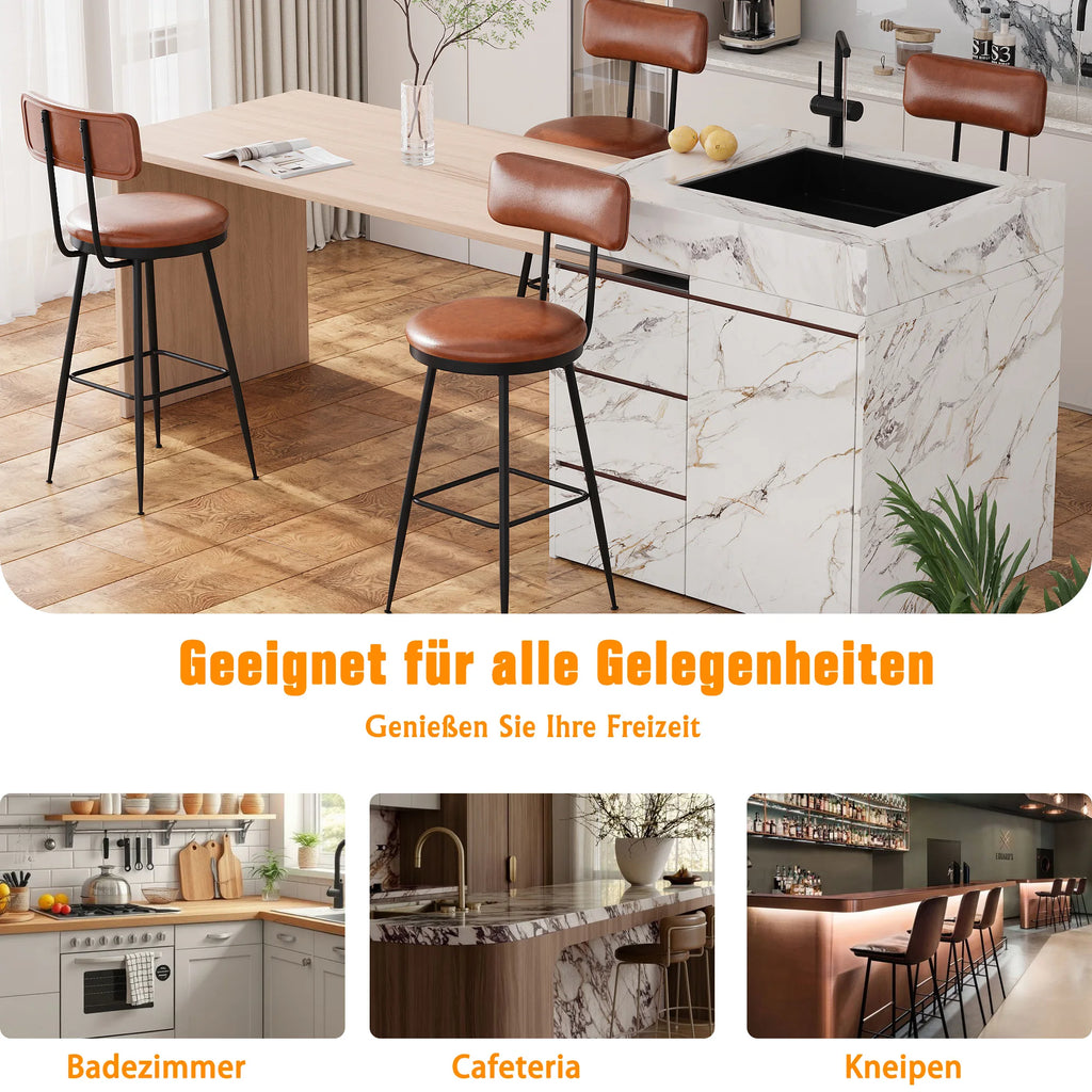 Rosahqnda Barhocker Set (2er/4er) – Gepolsterte Barstühle aus Kunstleder mit Rückenlehne & Fußstütze für Küche, Theke & Bar