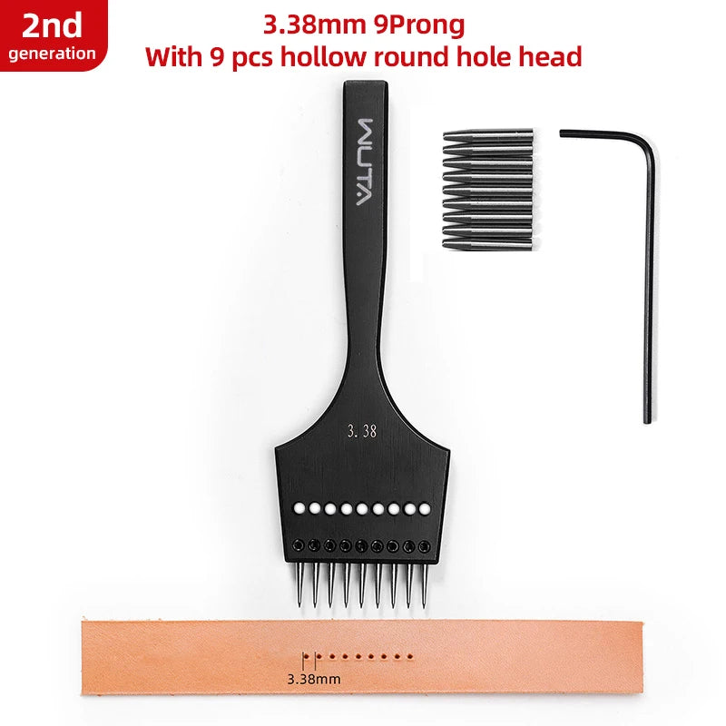 WUTA 2. Generation Leder Pricking Iron mit Wechselkopf – Scharfer Rundloch Leder Chisel aus 4Cr13 Stahl für Präzise Handnähte (3,0–6,0 mm)