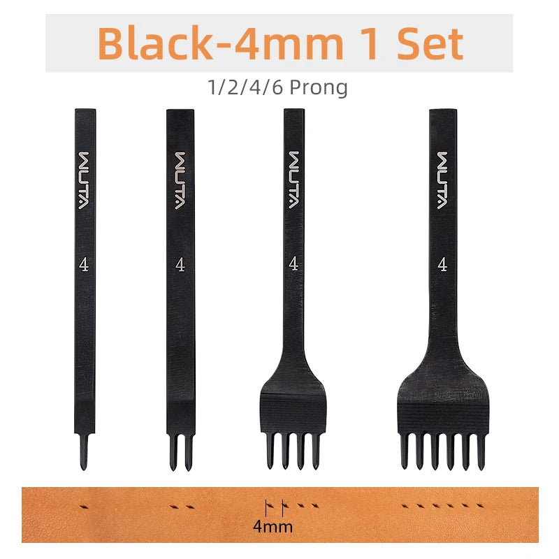WUTA Basic Diamond Leder Chisel Set – Pricking Iron Stichwerkzeug 3–6 mm mit 1–2–4–6 Zinken für sauberes Leder Nähen