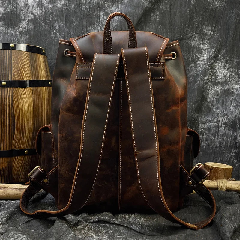 LUUFAN Vintage Crazy Horse Mochila de cuero unisex - Mochila grande para portátil de 15 pulgadas, Reise, Schule &amp; Alltag