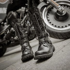 OLOMM Herren Motorrad- & Combat Boots – Punk Gothic Mid-Calf Stiefel aus PU Leder, Rock-Punk Schuhe, Größen 38-46