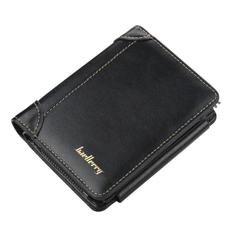 baellerry Herren Geldbörse aus PU-Leder – Kurze Wallet mit Reißverschluss, Kartenhalter, Münzfach und Vintage-Design